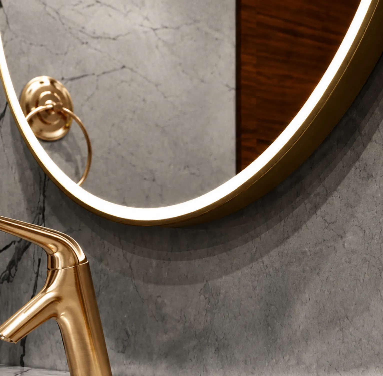 Circle shaped mirror in Gold Classic frame