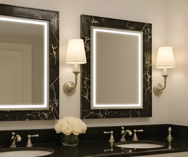 Square shaped mirror in Black Classic Marble frame