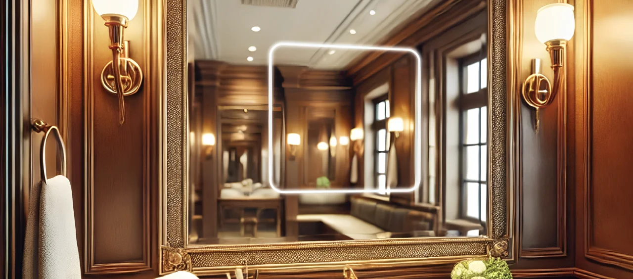 Clean bathroom with a mirror above a modern sink, reflecting a bright and inviting atmosphere.