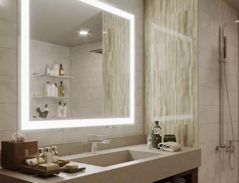 Luxury LED lighted bathroom mirror modern design by DZOPTO