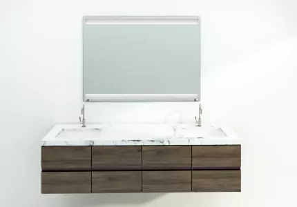 Washbasin in white granite with a non-lighted mirror.