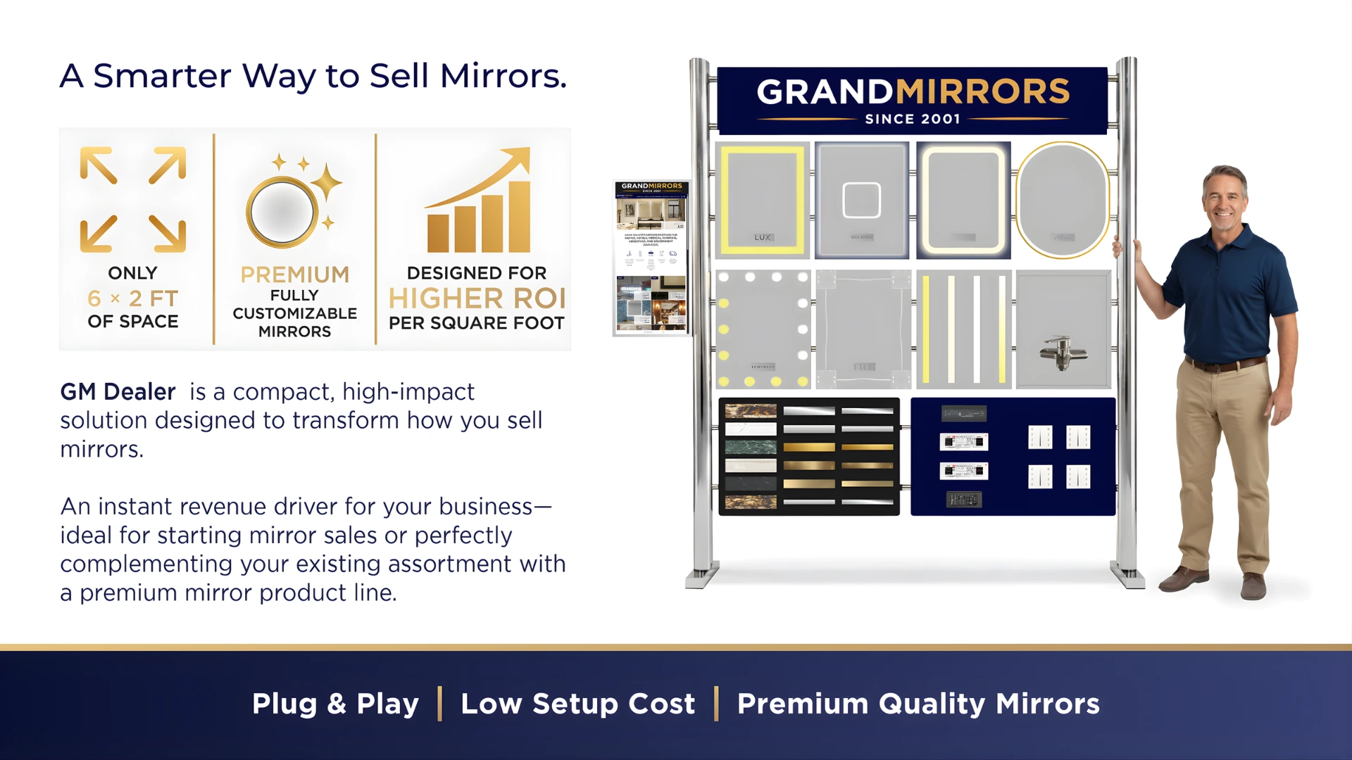 Mirror with light frame set into a wall made in ivory porcelain tiles.